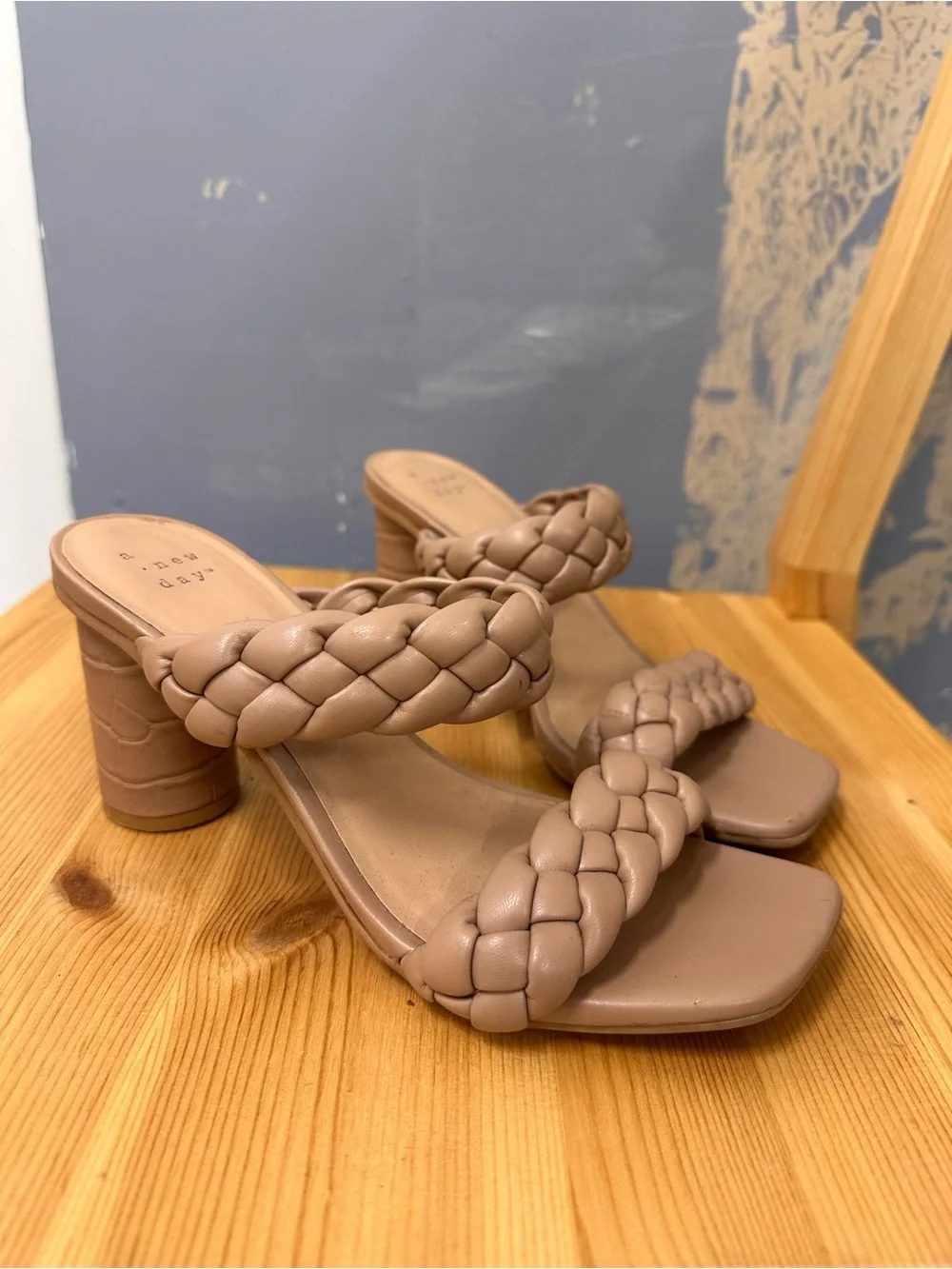 a new day Taupe Braided Strap Block Heel Sandals